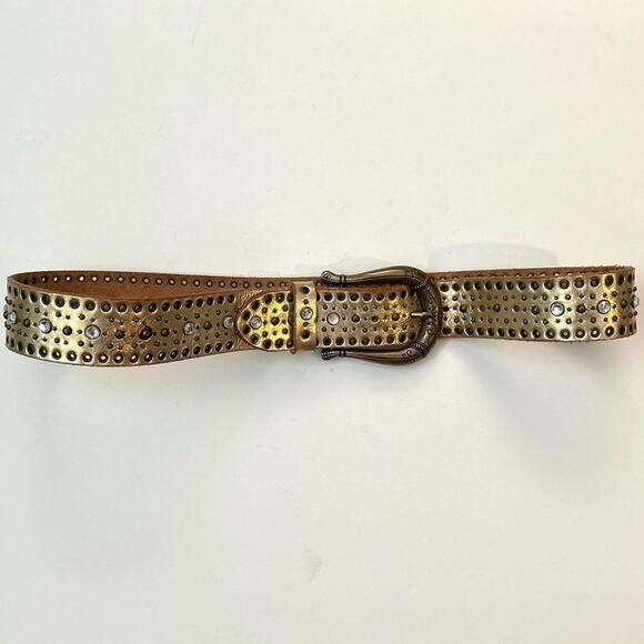 Fossil Gold Metallic Leather Belt, Studded with Rhinestones and Grommets, Size S - Picture 2 of 16